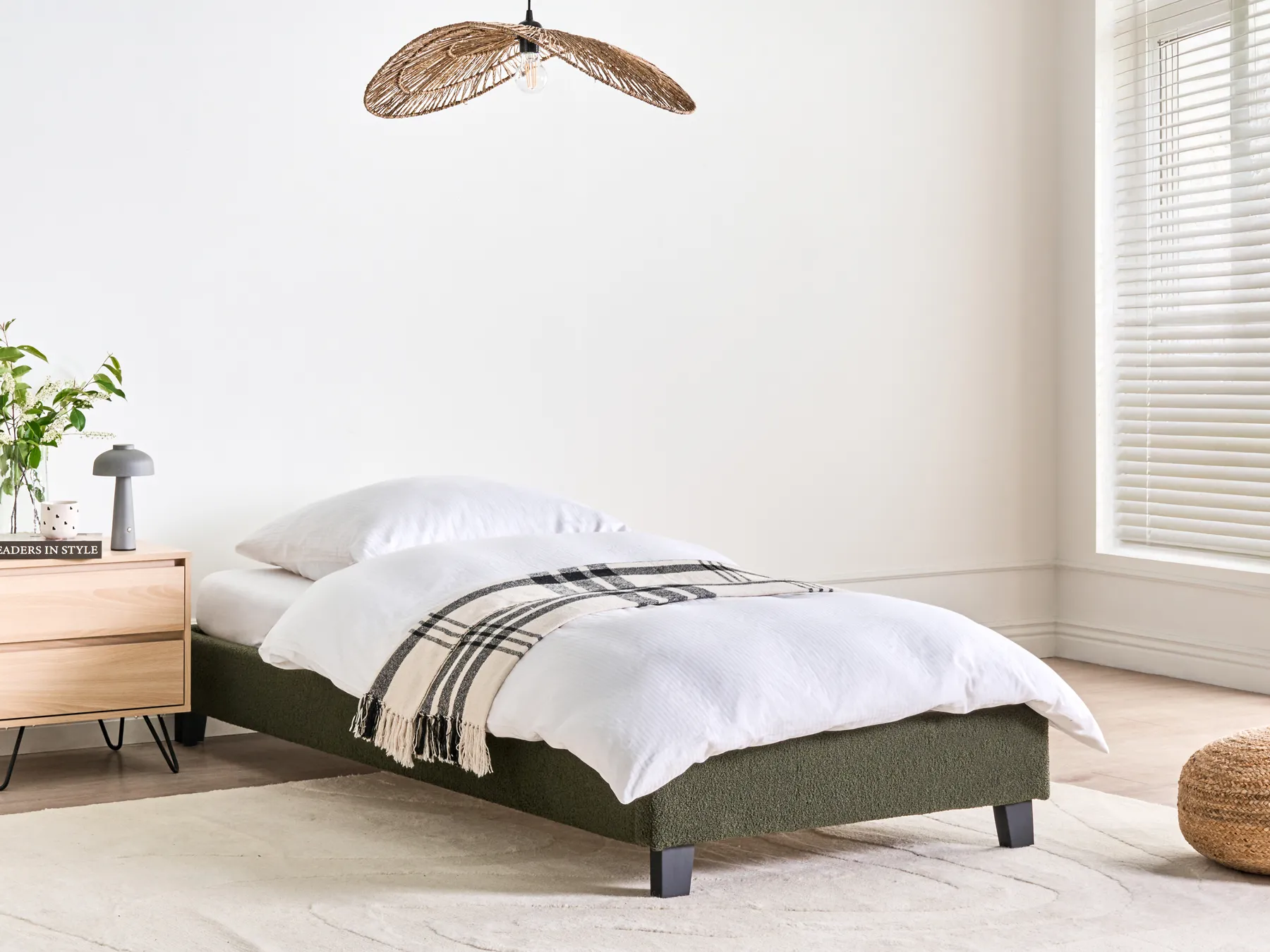 Bed without Headboard Boucle ROANNE 90 x 200 cm (EU Single) Dark Green_992170