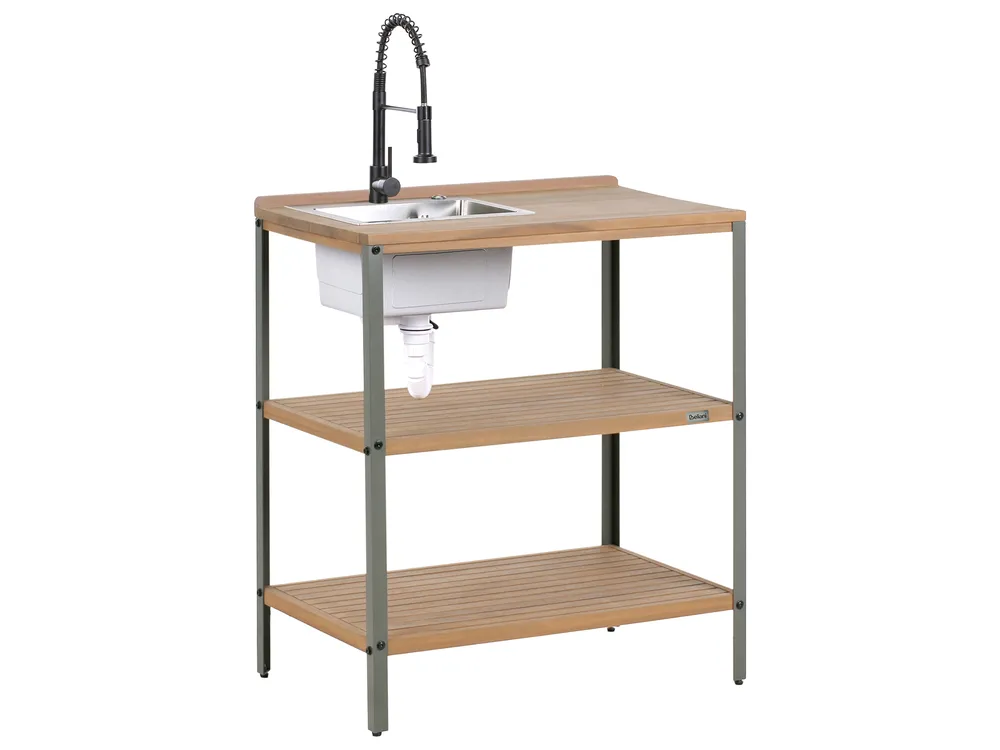 Outdoor Kitchen Island with Sink IVREA Brown/ Black Certified Acacia Wood