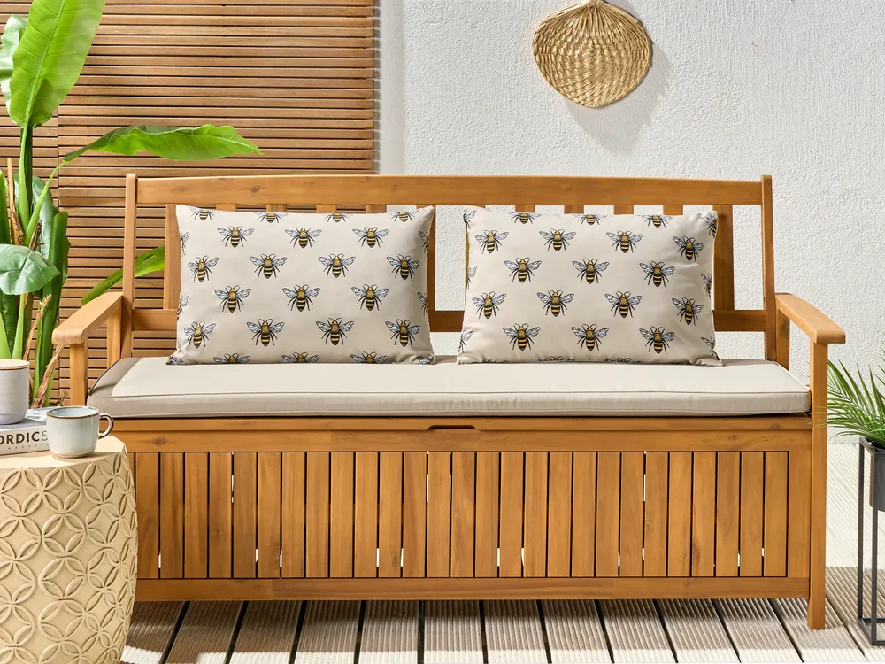 Set of 2 Outdoor Cushions CANNETO Animal Pattern 40 x 60 cm Beige_894850