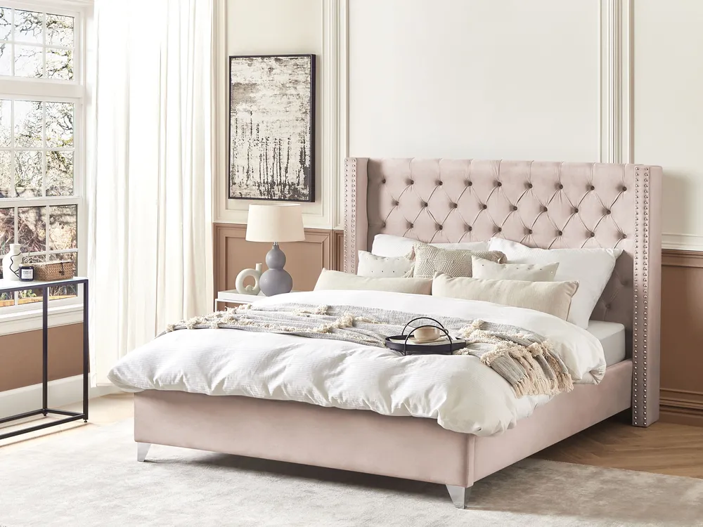 Bed Velvet LUBBON 180 x 200 cm (EU Super King) Pastel Pink