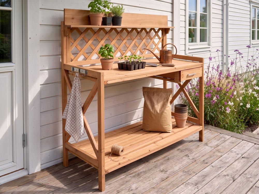 Potting Bench SPERLINGA 115 cm 116 cm Fir Wood Light Brown