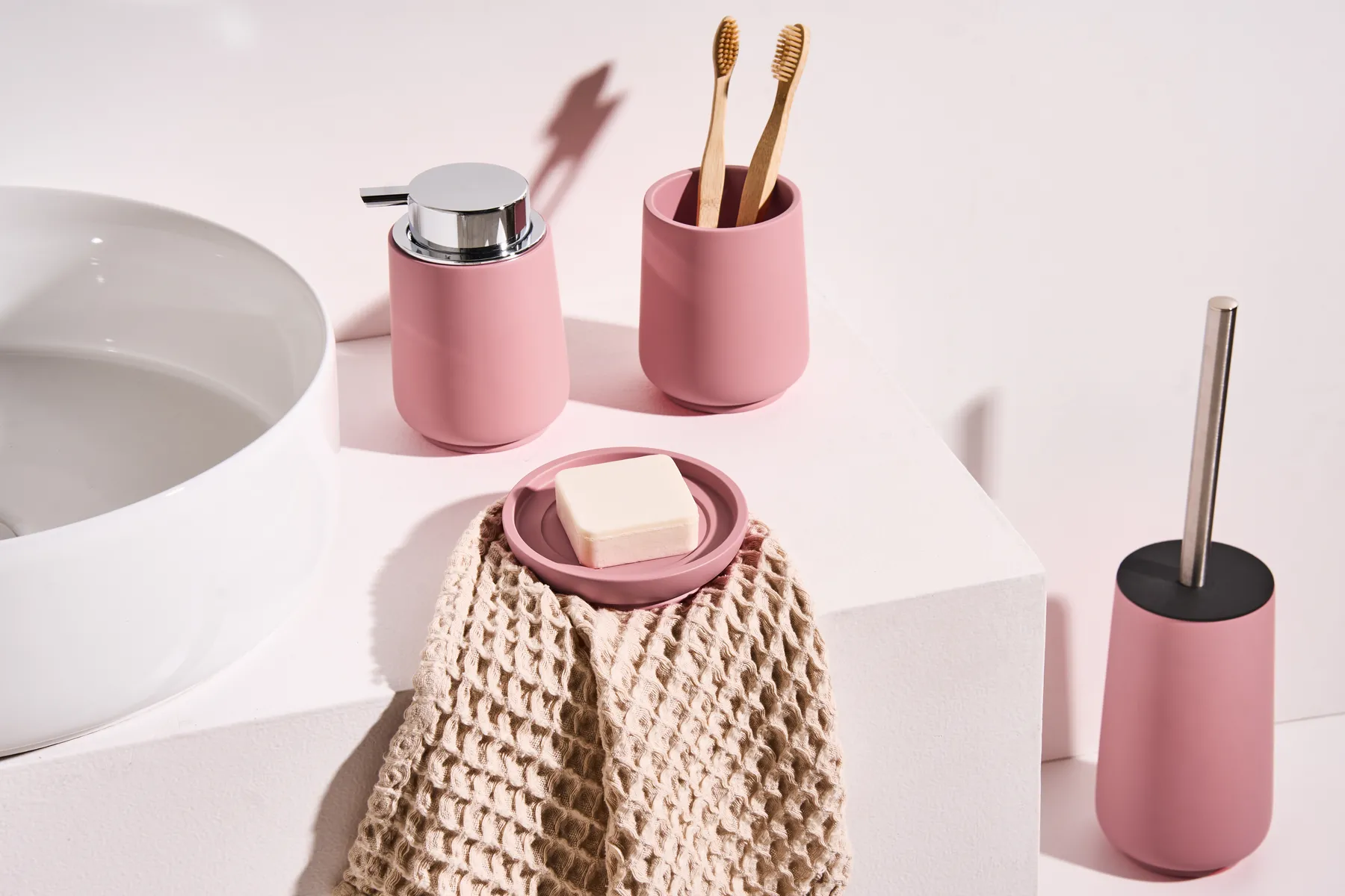 Set med badrumstillbehör i 4 delar SUCHES Rosa_996541