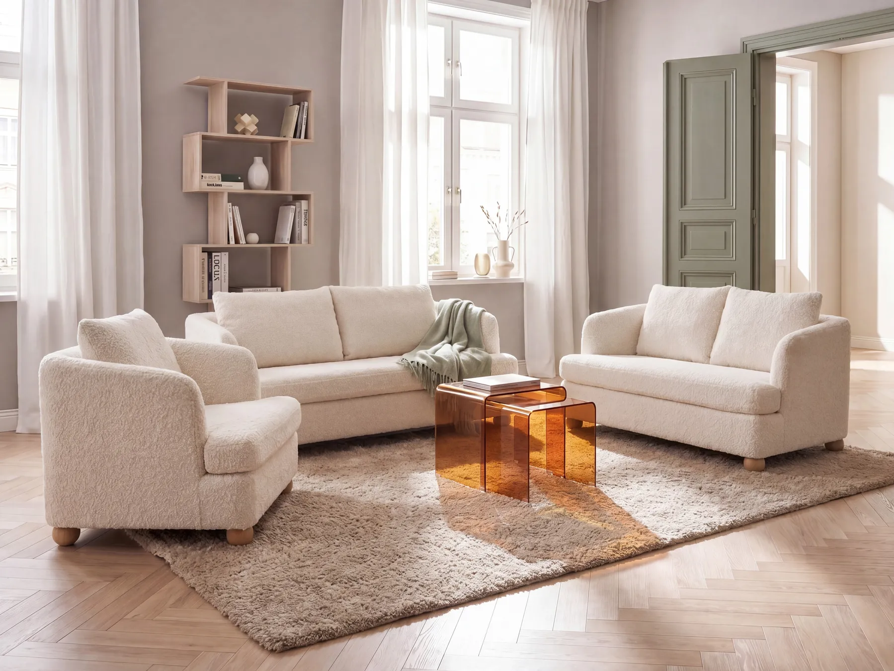 Living Room Set 6 Seater RATTVIK Boucle Off-White_1066727