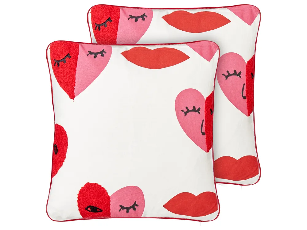 Set of 2 Decorative Cushions PERIWINKLE 45 x 45 cm Cotton White Heart Pattern
