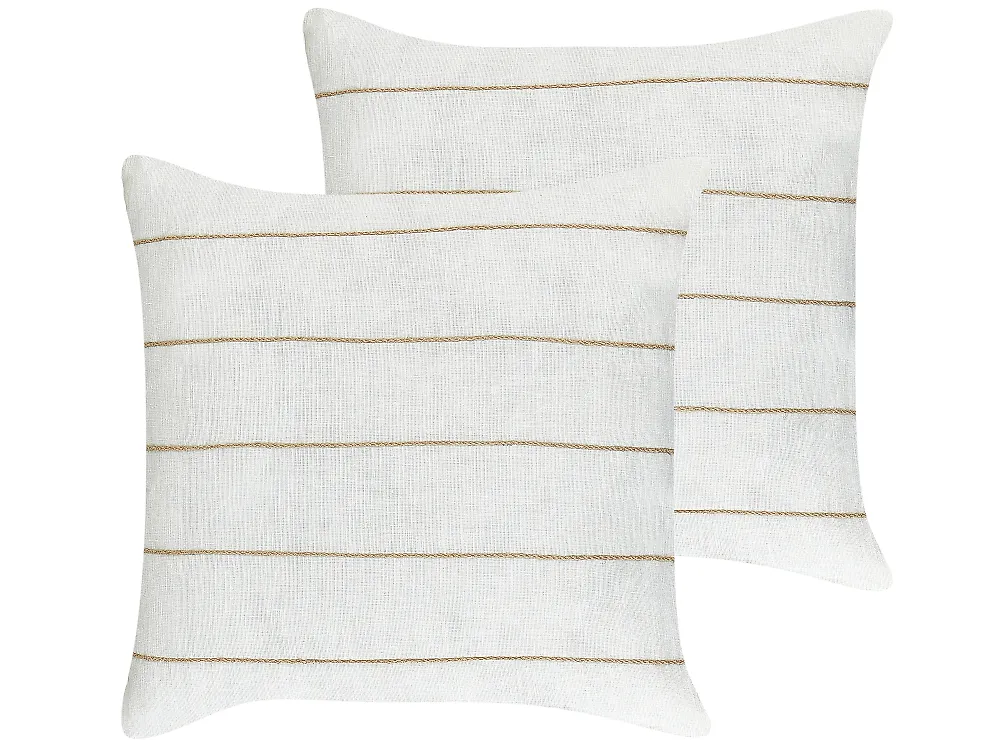 Set med 2 prydnadskuddar MILAS 50 x 50 cm Linne Vit Randigt_1185067