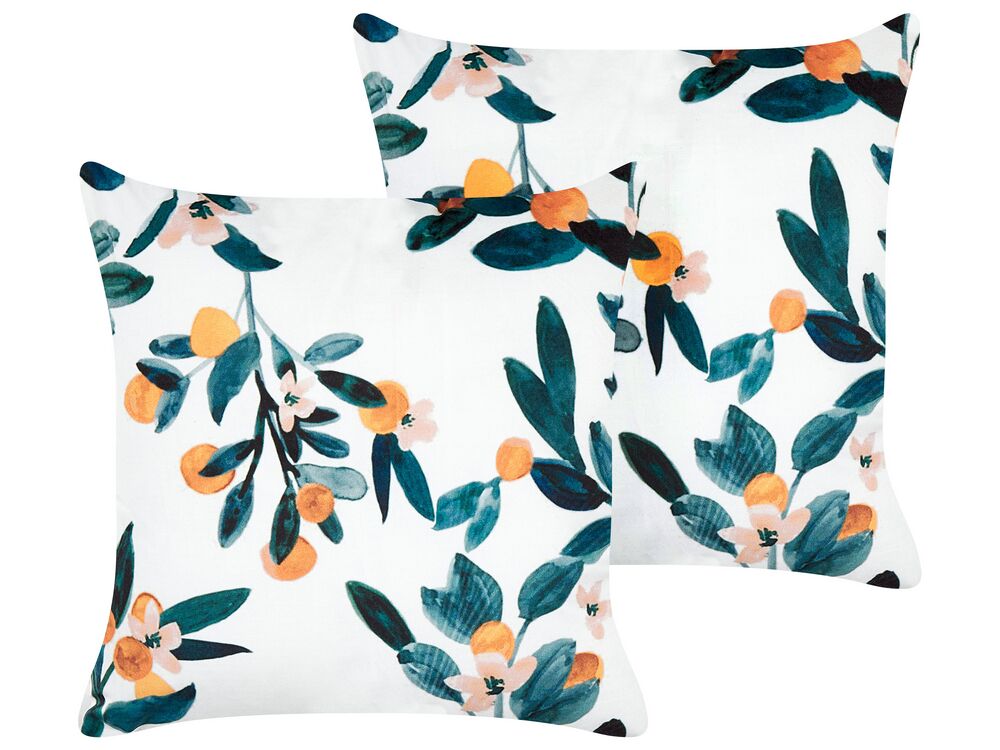 Set of 2 Decorative Cushions KNAUTIA 45 x 45 cm Velvet Multicolour Plant Pattern