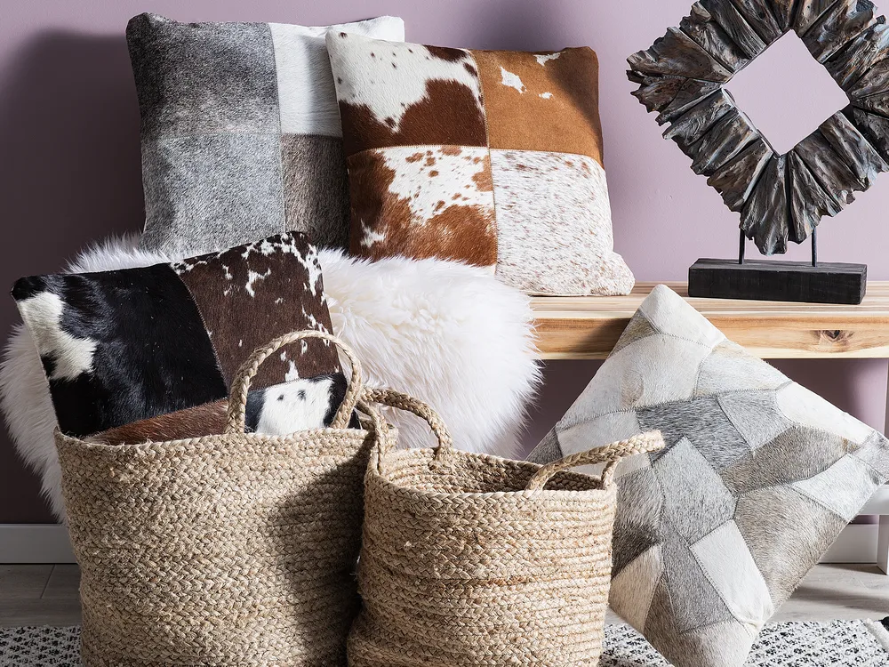 Set of 2 Decorative Cushions NELLAD 45 x 45 cm Leather Grey Patchwork