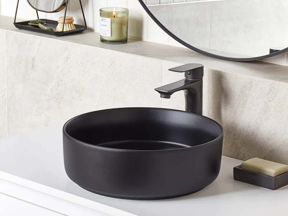 Countertop Basin CALIG ⌀ 360 mm Ceramic Black