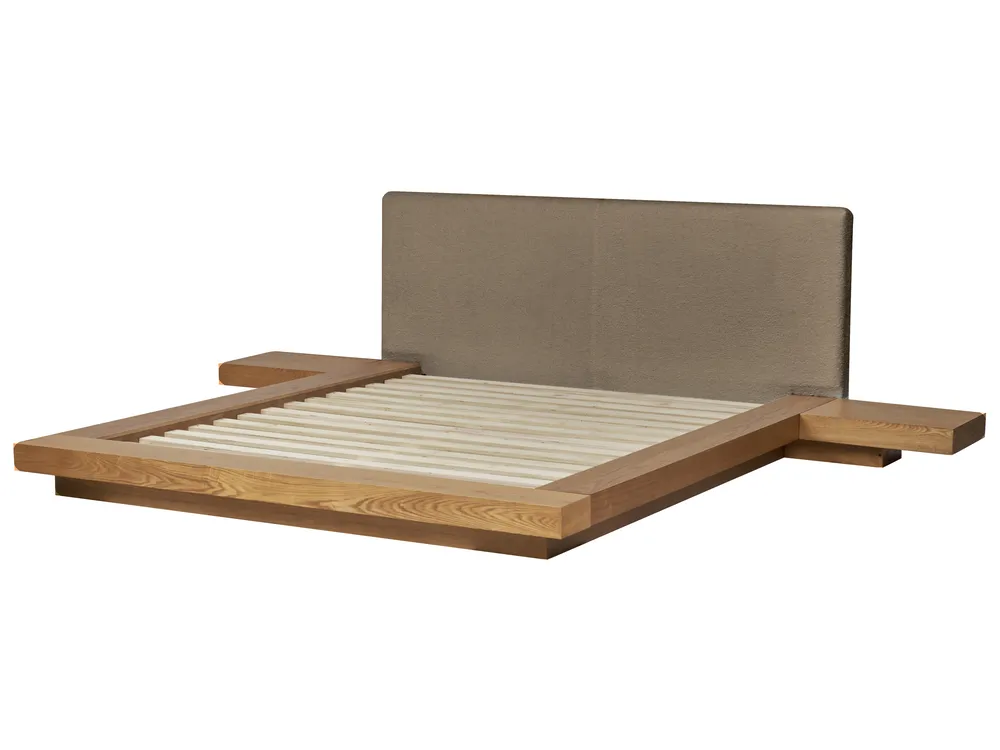 Säng med LED-belysning Bouclé ZEN 160 x 200 cm Naturlig askfanér_1079878