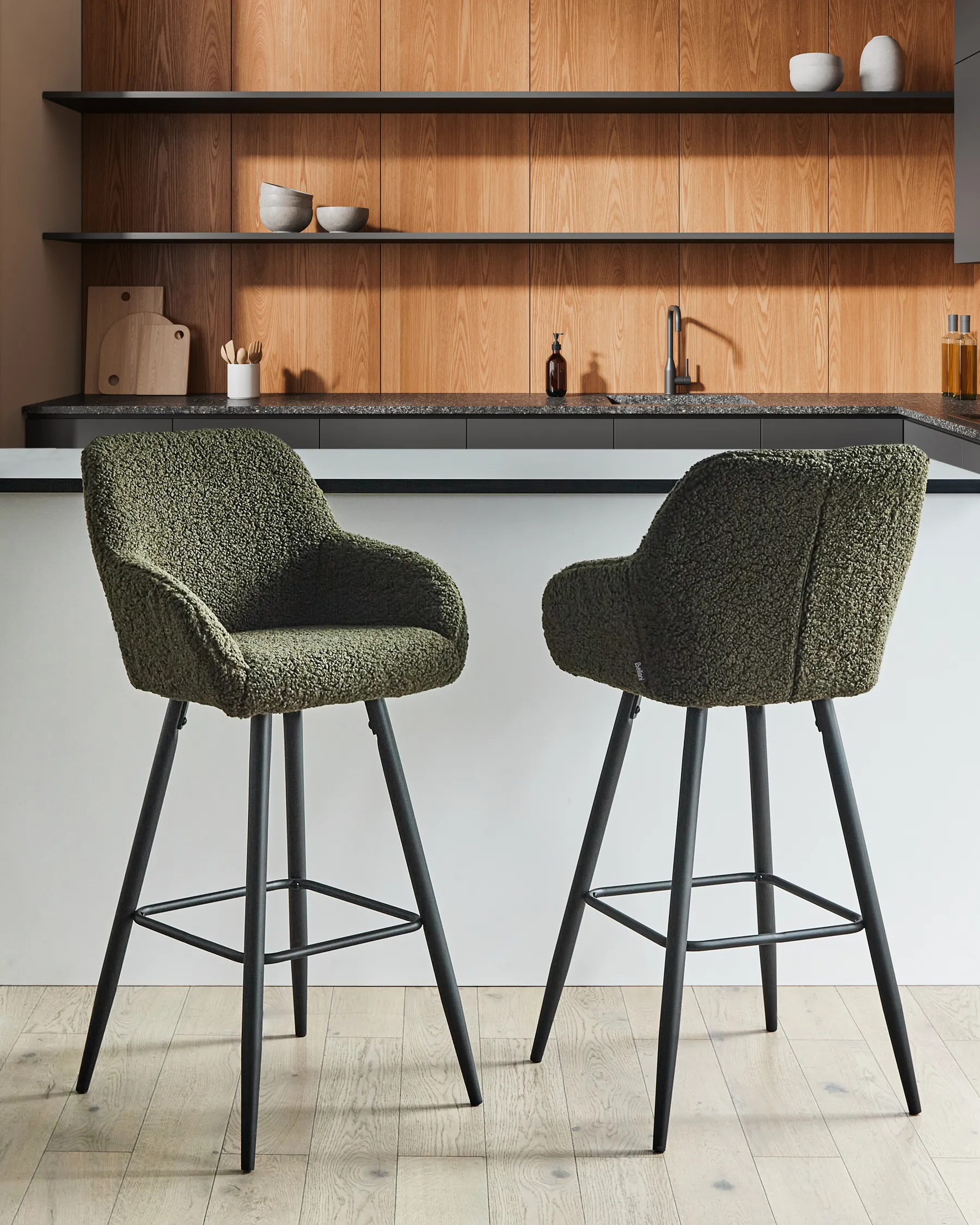 Set of 2 Bar Chairs CASMALIA Boucle Dark Green_956965