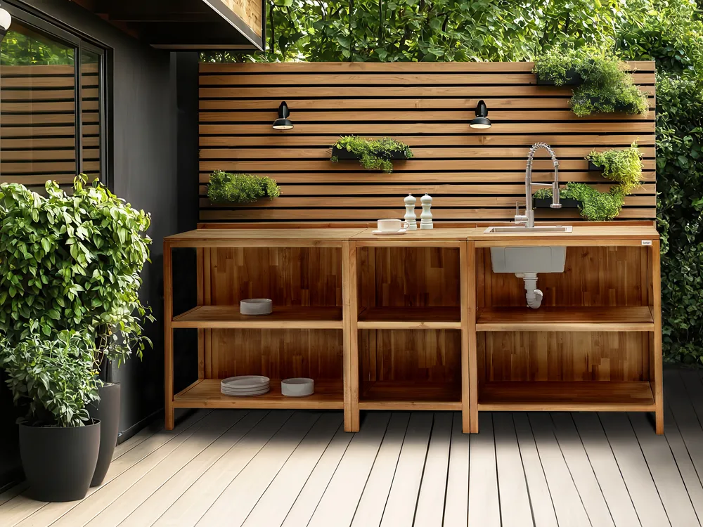3 Piece Outdoor Kitchen Set with Sink VENOSA Brown/ Silver Acacia Wood