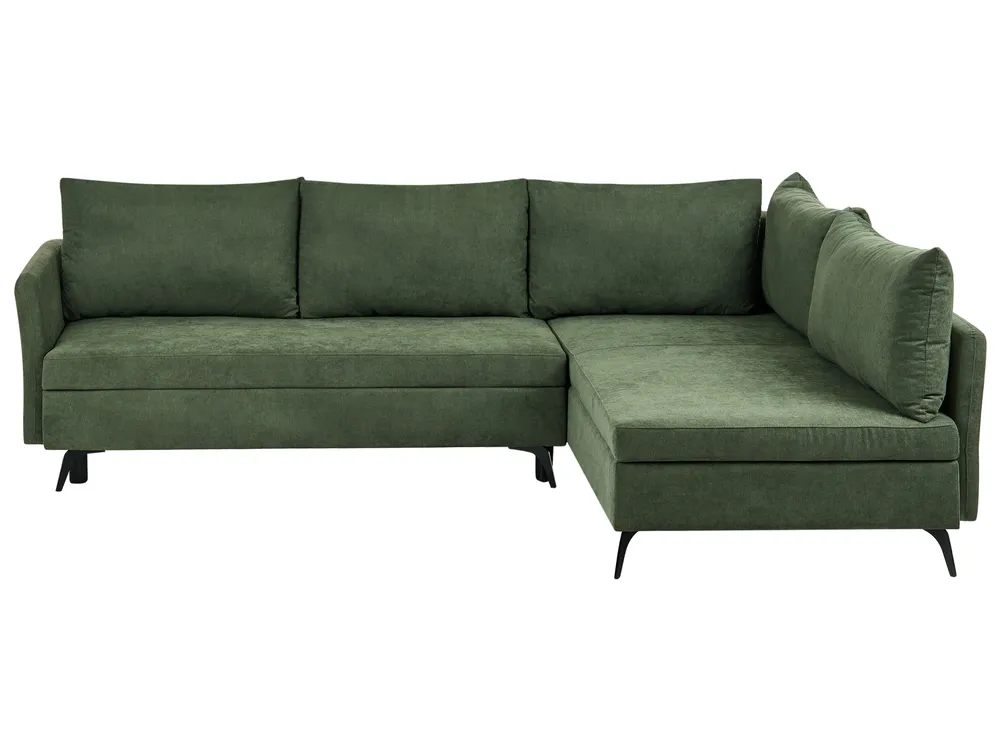 Corner Sofa Bed 3 Seater KOGE with Storage Fabric Green Left Hand
