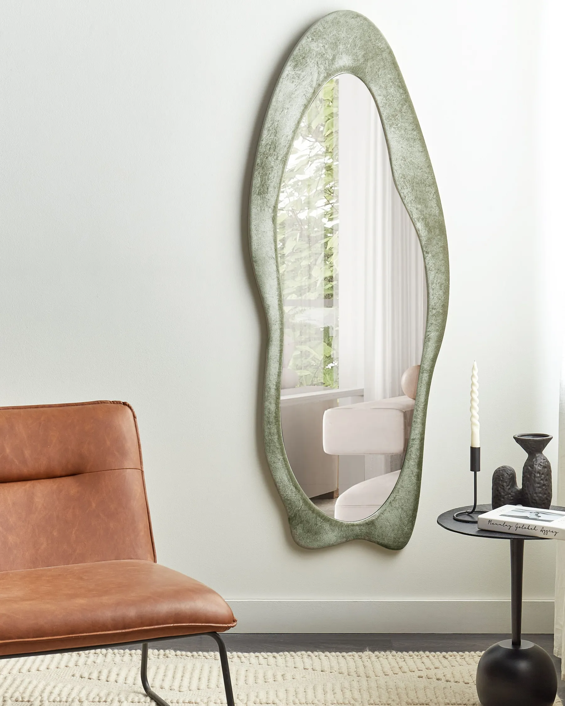 Wall Mirror REIGNY 57 cm 160 cm Velvet Olive Green_903909