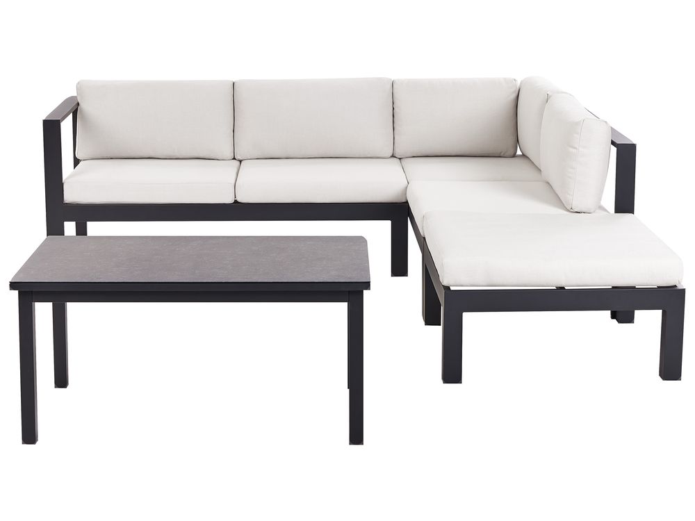 Garden Corner Sofa with Table 5 Seater MESSINA Metal Off-White Left Hand