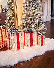 Set of 3 Christmas Decorations LED VAHTO 46/32/30 cm Christmas Gifts Brown_1179415