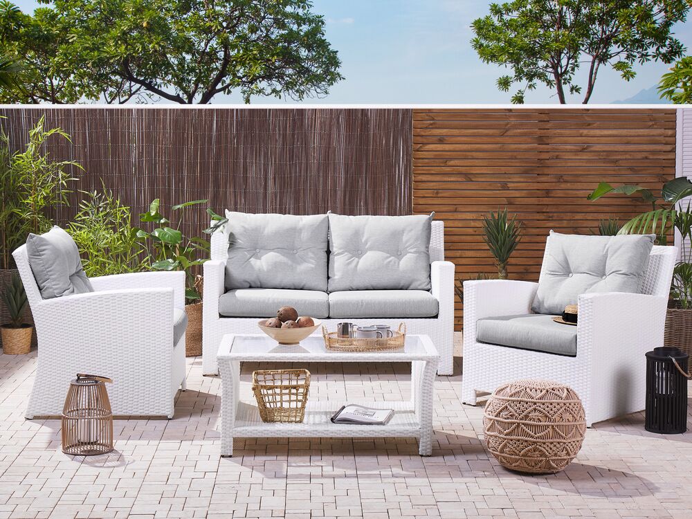 Garden Lounge Set with Table 4 Seater MARINO PE Rattan White