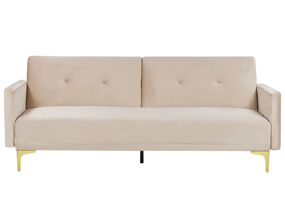 Sofa Bed 3 Seater LUCAN Velvet Beige_810436