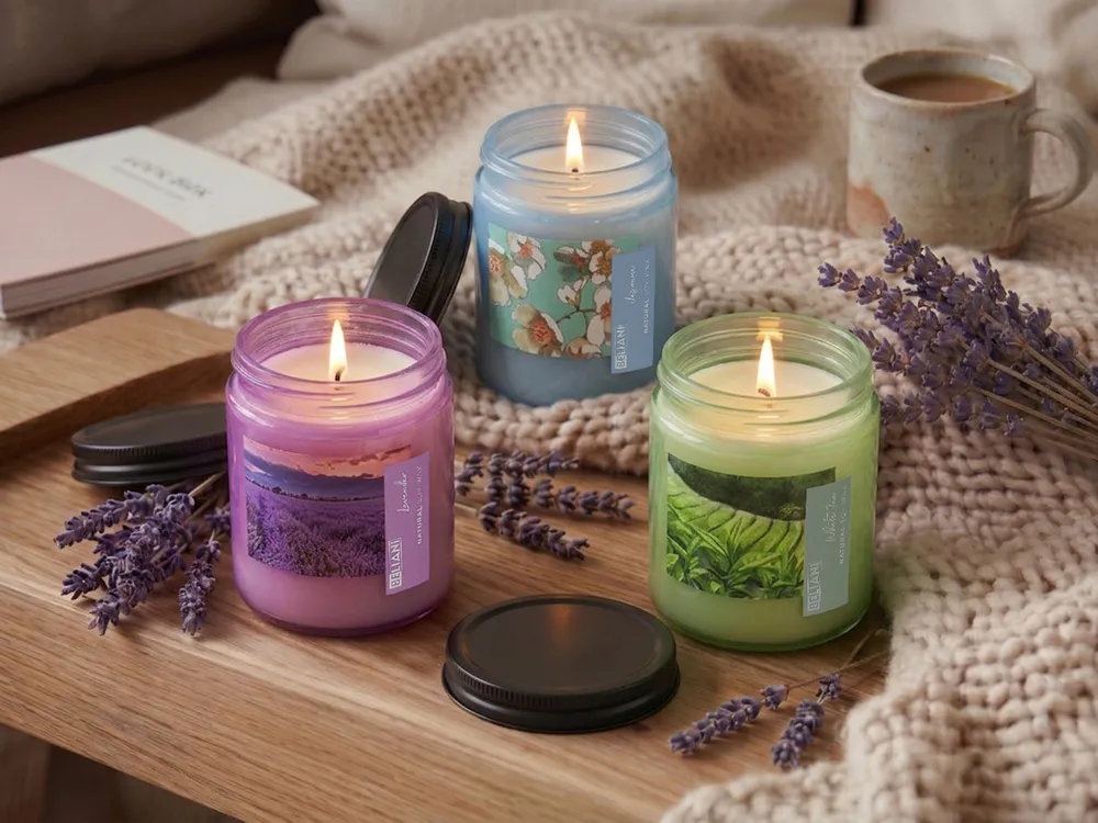 Set of 3 Scented Candles FRUITY BLOOM Soy Wax Fresh Notes Floral Notes