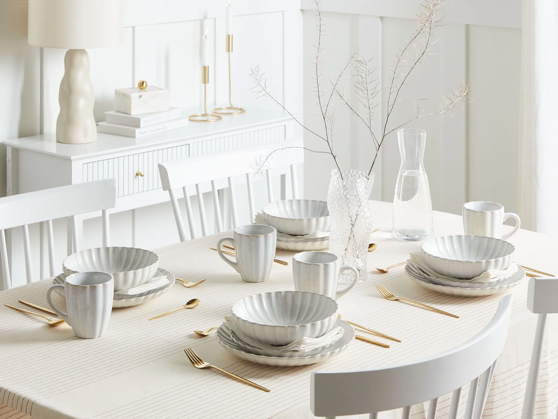 Set of 8 Side Plates NETTLE Stoneware Off-White_986494