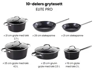 Grytesett med 10 deler ELITE PRO Svart_992883