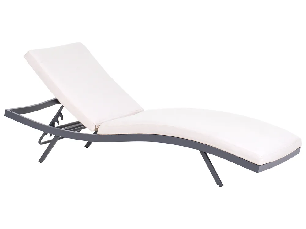 Sun Lounger with Cushion AMELIA Reclining Metal Light Beige