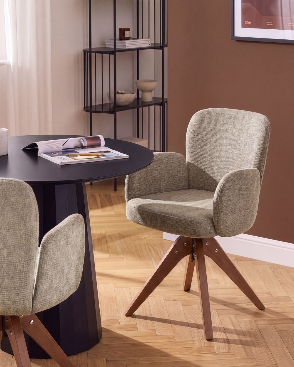 Set of 2 Dining Chairs Swivel JEAN Fabric Taupe