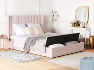 Waterbed with Storage Bench NOYERS Velvet Pastel Pink 160 x 200 cm (EU King Size)_915108