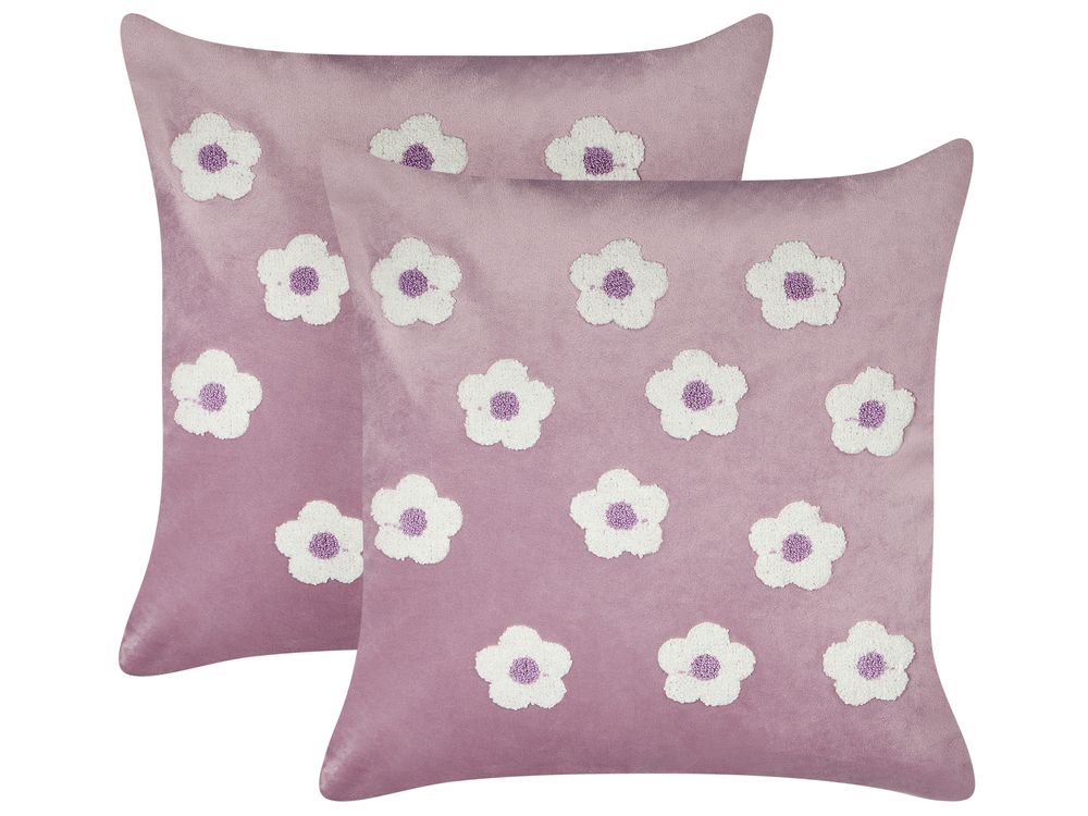 Set med 2 prydnadskuddar ECHINACEA 45 x 45 cm Sammet Mörklila