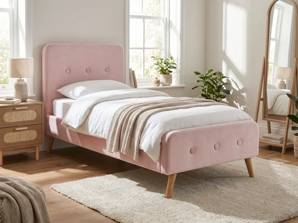 Bed Velvet RENNES 90 x 200 cm (EU Single) Pastel Pink_1074699