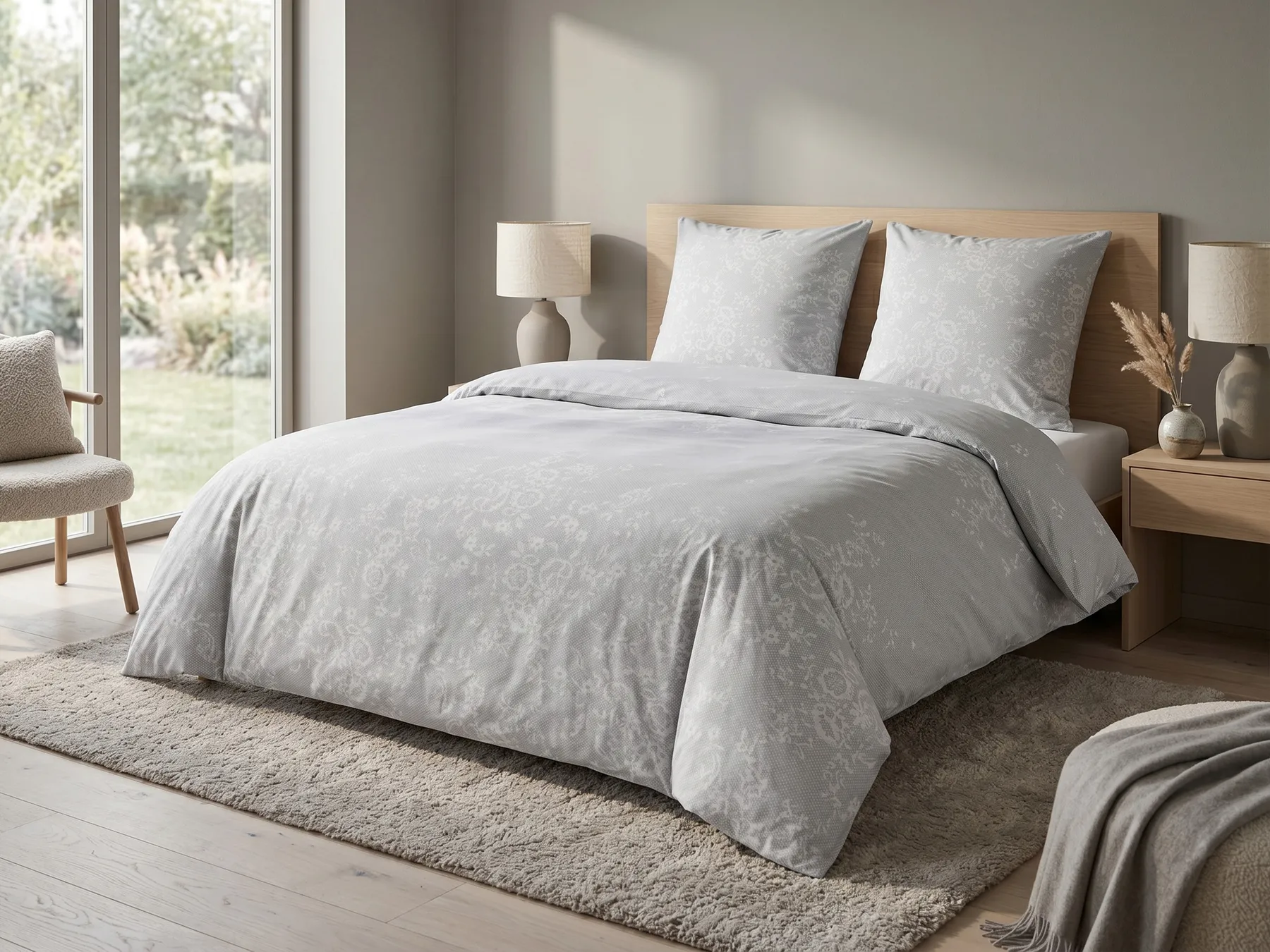 Duvet Cover Set MORNINGSIDE 200 x 220 cm Sateen Cotton Grey_815074