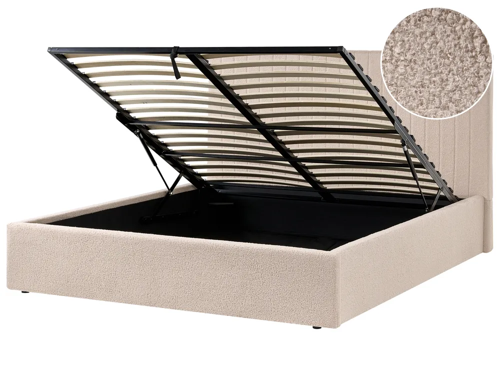 Ottoman Bed VION Boucle Beige 160 x 200 cm (EU King Size)