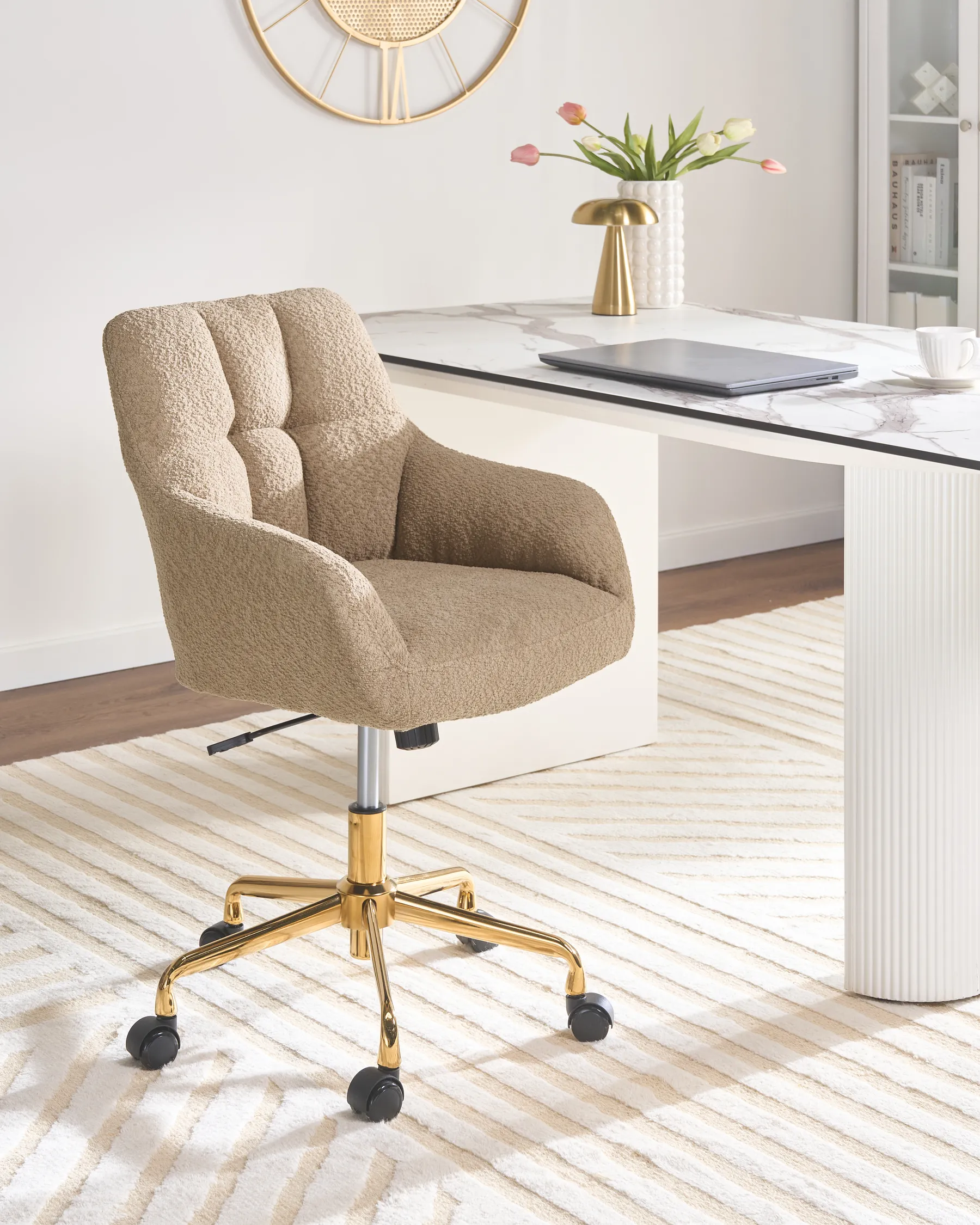 Desk Chair PALMDALE Boucle Light Brown_1073065