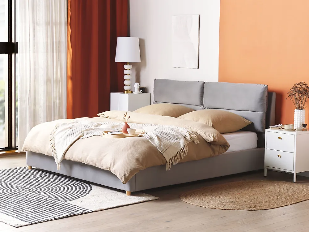 Ottoman Bed BATILLY Velvet Light Grey 180 x 200 cm (EU Super King)_895349