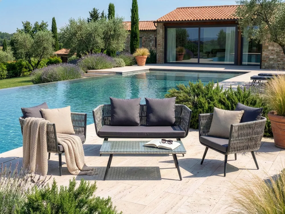 Garden Lounge Set with Table 4 Seater RAGUSA PE Rattan Grey