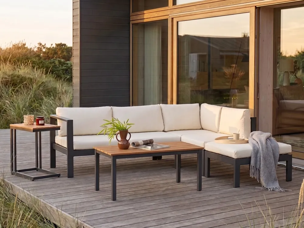 Garden Corner Sofa with Table 5 Seater MESSINA Grey/ Beige Left Hand