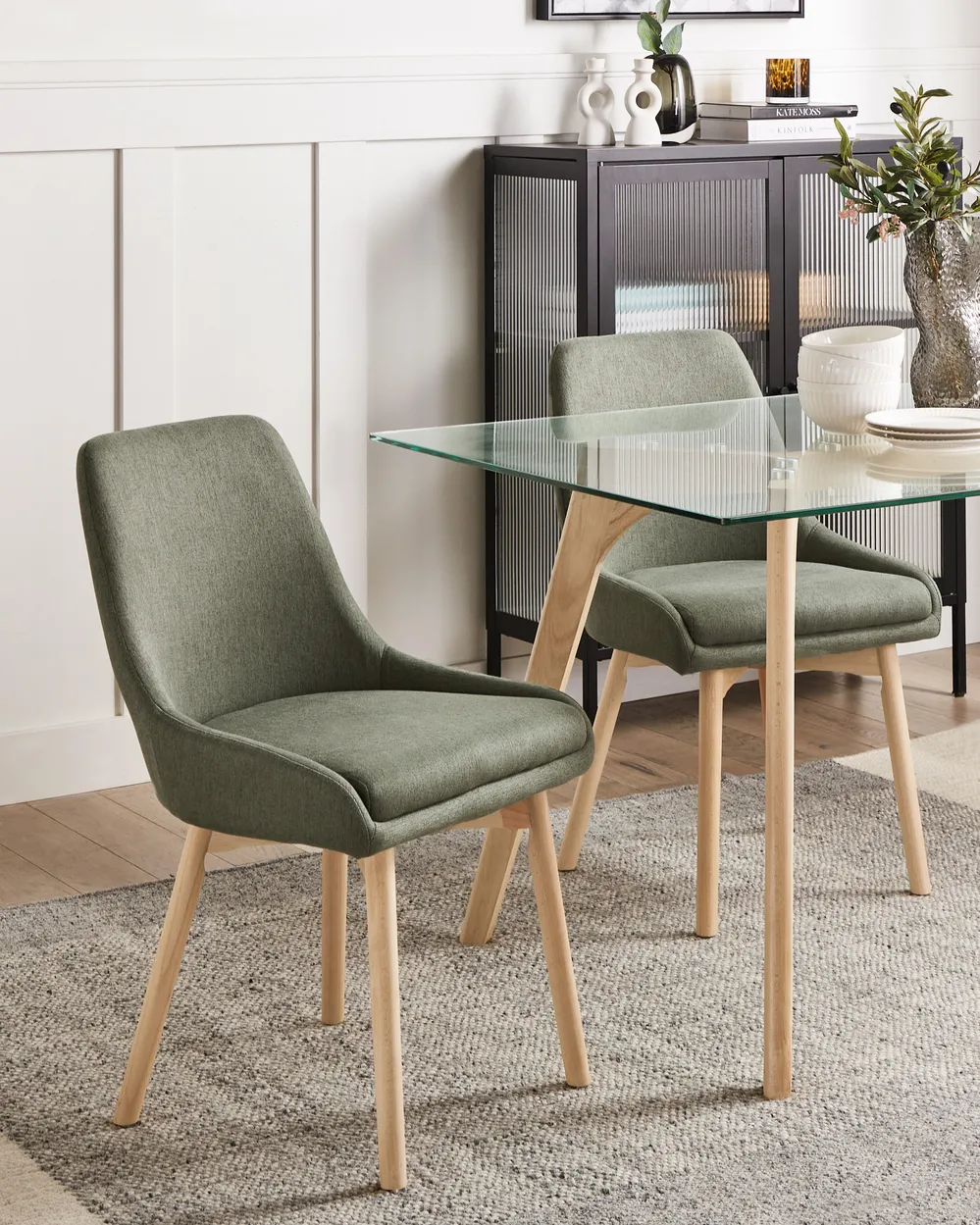 Set of 2 Dining Chairs MELFORT Fabric Dark Green