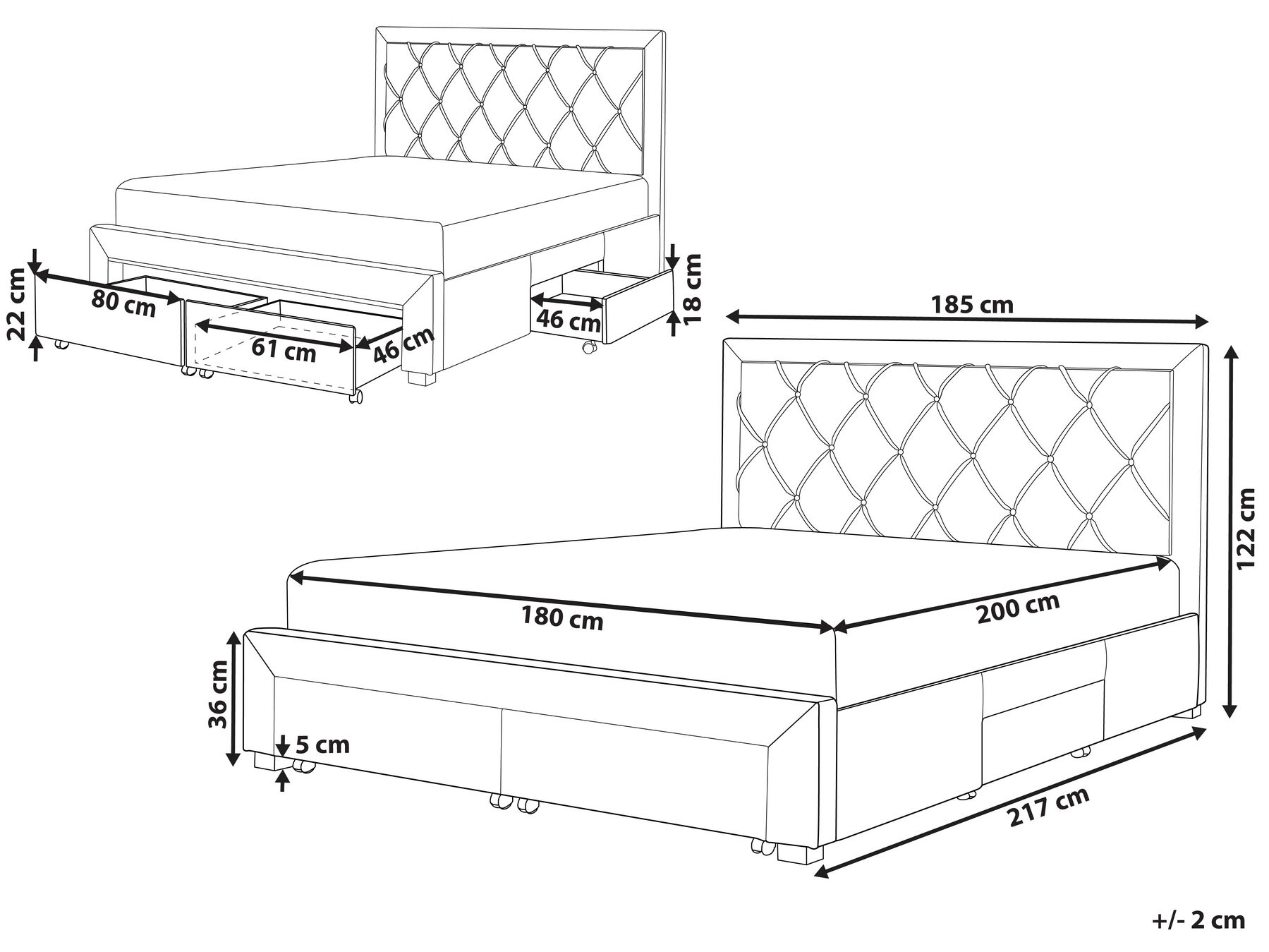 Bed with Storage Drawers LIEVIN Velvet Beige 180 x 200 cm (EU Super King)_858159
