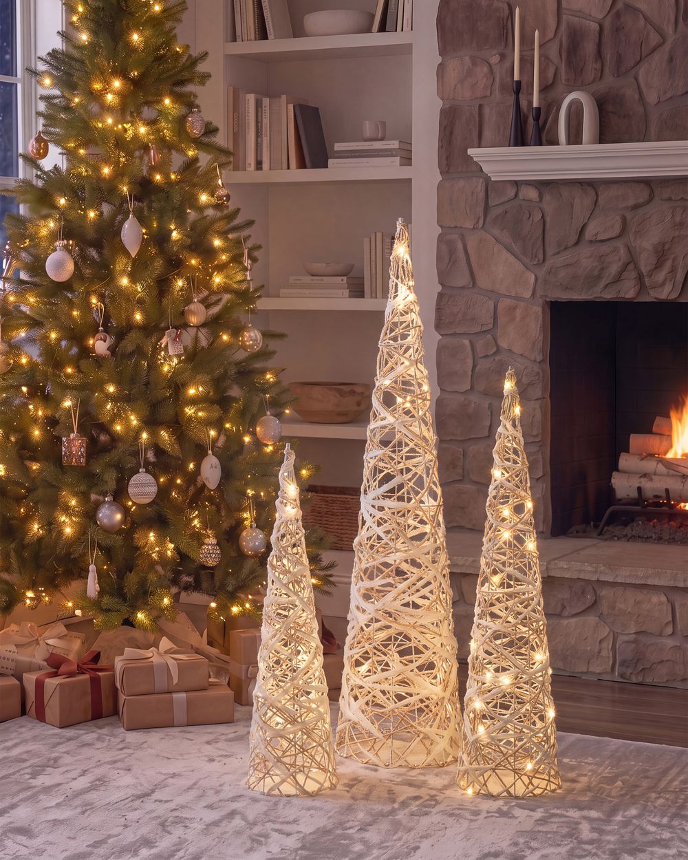 Set of 3 Christmas Decorations TUELSO 60/80/100 cm Christmas Tree White/ Gold