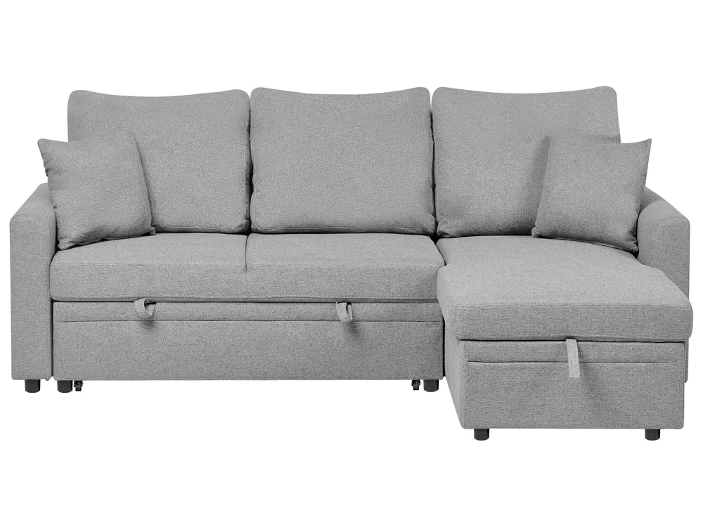 Corner Sofa Bed 3 Seater NASSJO Faux Linen Grey Left Hand