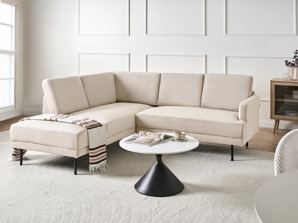 Corner Sofa 4 Seater BREDA Corduroy Beige Right Hand