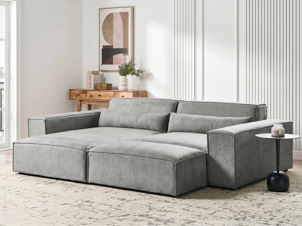 Modular Corner Sofa 3 Seater HELLNAR with Ottoman Fabric Grey Right Hand