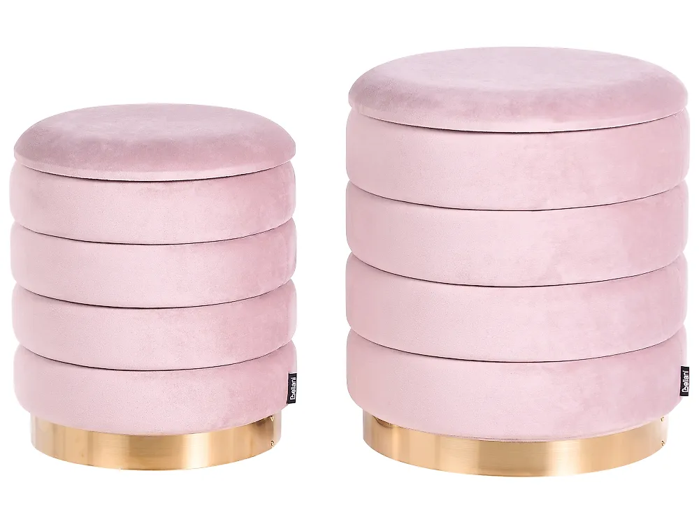 Set of 2 Storage Pouffes GARLAND Velvet Pink
