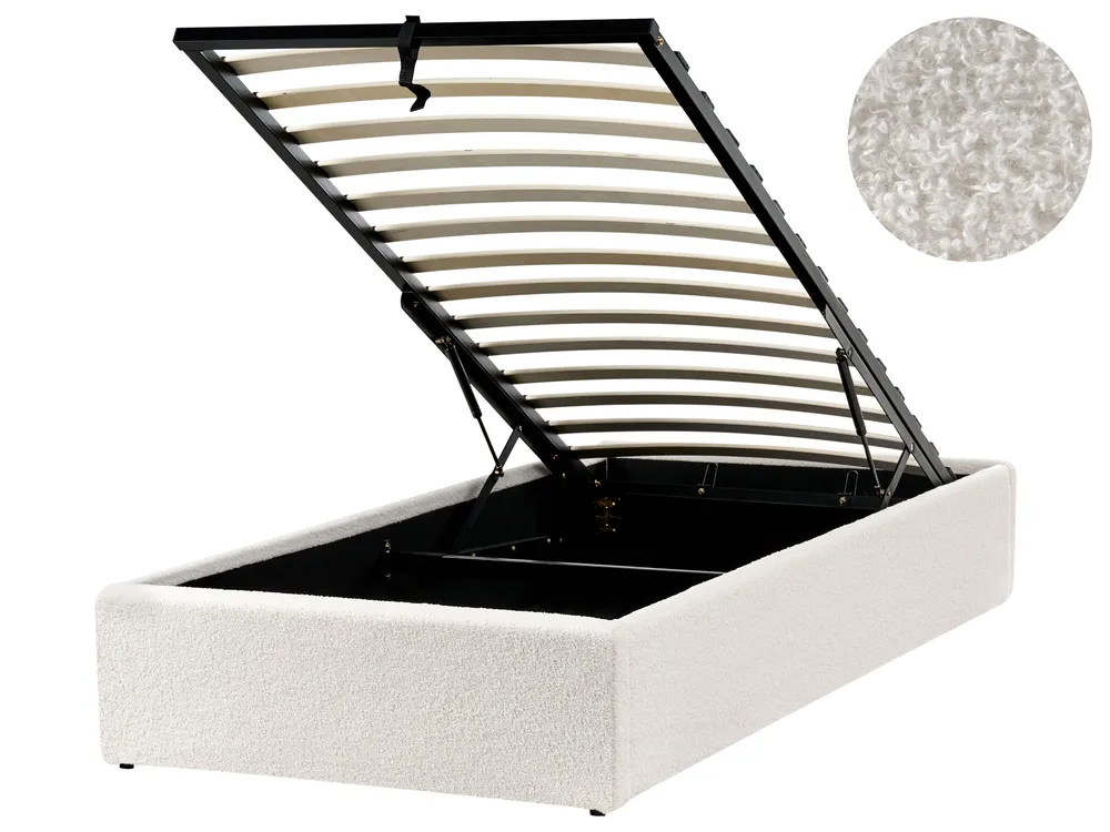 Ottoman Bed without Headboard DINAN Boucle Off-White 90 x 200 cm (EU Single)