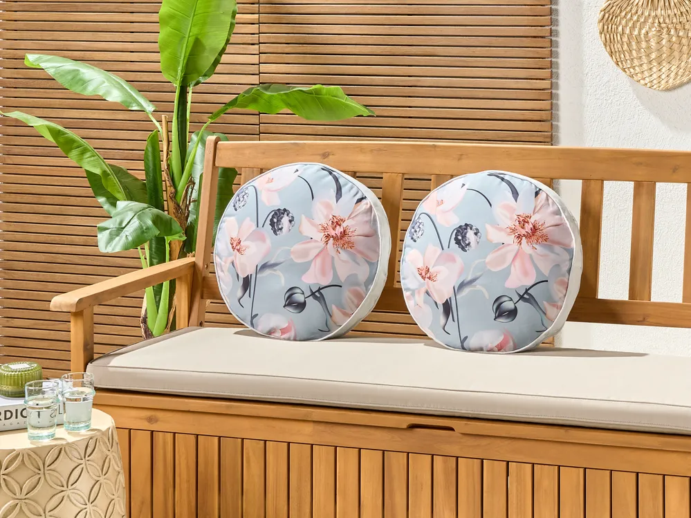 Set of 2 Outdoor Cushions APRICALE Floral Pattern 40 x 40 cm Blue_894840