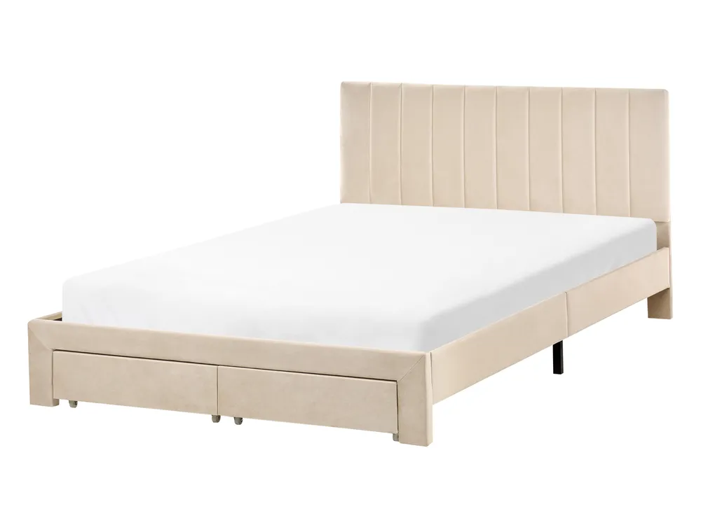 Säng med förvaringslådor LONZAC Sammet Beige 140 x 200 cm_1014629