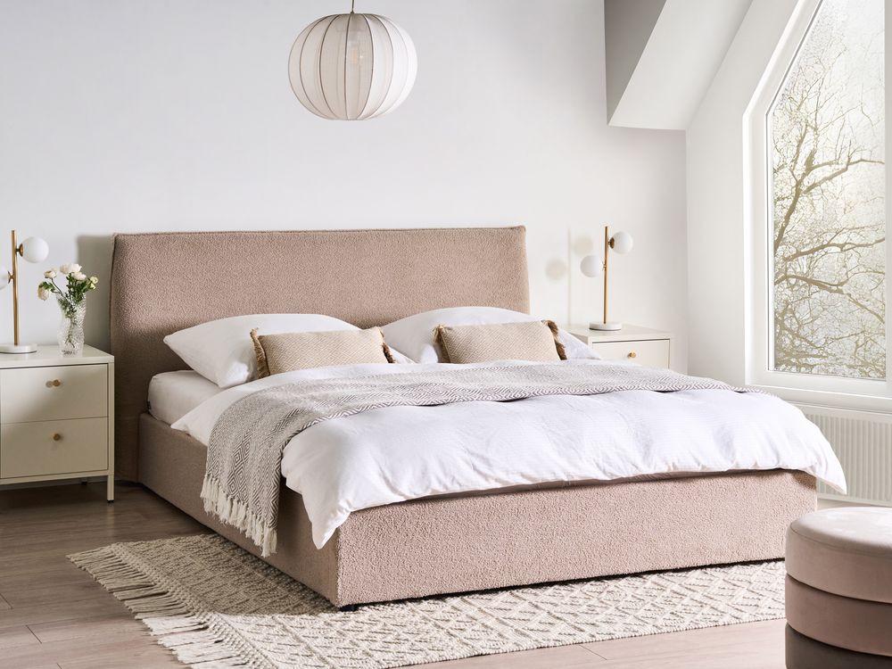 Säng med förvaring LAVAUR Bouclé Taupe 160 x 200 cm