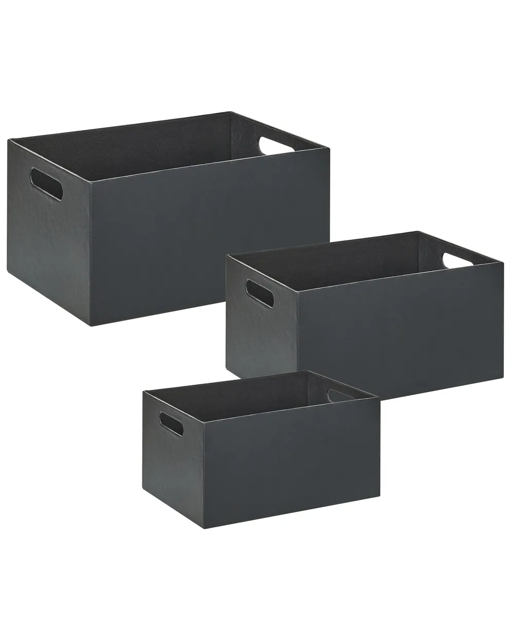 Set of 3 Boxes LARSA Faux Leather Graphite Grey