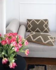 Set of 2 Decorative Cushions GOPI 30 x 50 cm Jute Green Geometric Pattern_1065622