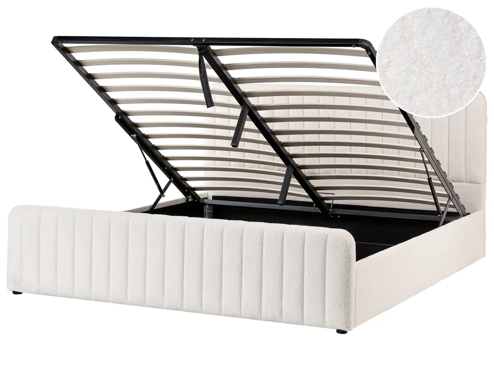 Ottoman Bed LUNAN Boucle White 180 x 200 cm (EU Super King)