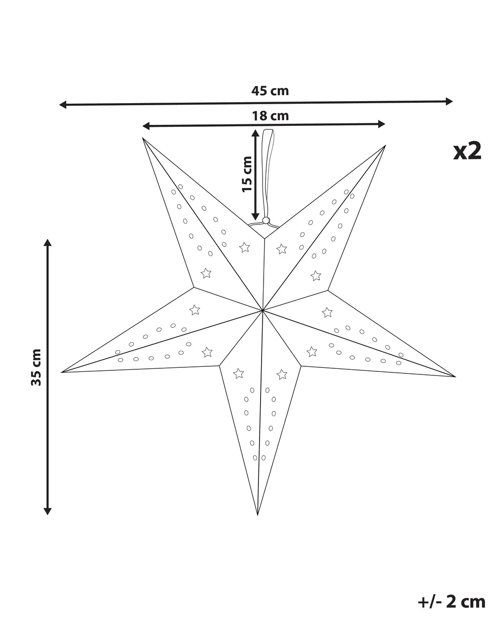 Seinäkoristesetti 2 kpl LED-valo MOTTI 45 cm Tähti Punainen_835575